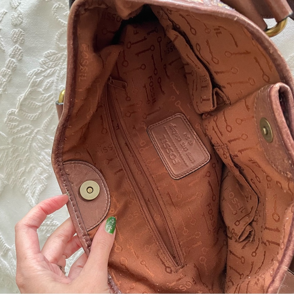 Fossil Bag, Fossil Long Live Vintage Bag, Leather & Tapestry Bag, Aztec Design - Picture 6 of 10
